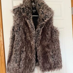 Neiman Marcus Faux Fur Vest in Black and Brown